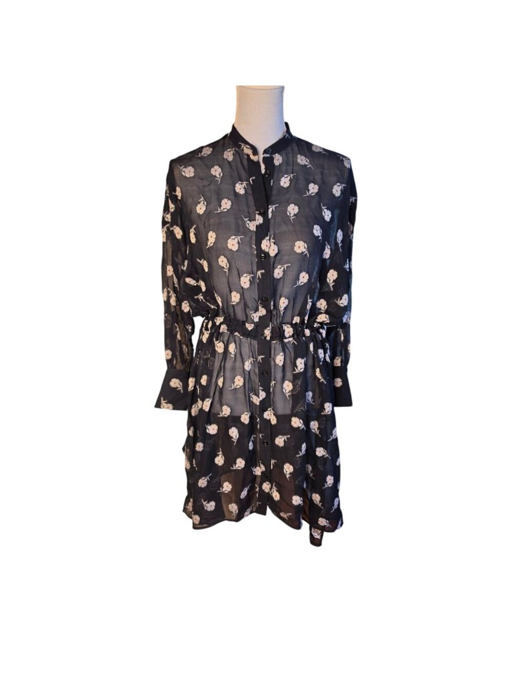 Rag & Bone Black Floral Silk Blend Sheer Long Sleeve Dress Dark Academia Sz M